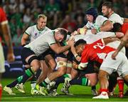 16 September 2023; Peter O’Mahony, left, Ryan Baird, Iain Henderson of Ireland control a maul during the 2023 Rugby World Cup Pool B match between Ireland and Tonga at Stade de la Beaujoire in Nantes, France. Photo by Brendan Moran/Sportsfile