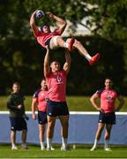 19 September 2023; Dan Sheehan lifts Ryan Baird during an Ireland rugby squad training session at Complexe de la Chambrerie in Tours, France. Photo by Brendan Moran/Sportsfile