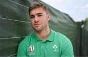 19 September 2023; Jack Crowley poses for a portrait after an Ireland rugby media conference at Complexe de la Chambrerie in Tours, France. Photo by Brendan Moran/Sportsfile