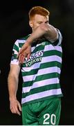 22 September 2023; Rory Gaffney of Shamrock Rovers reacts to a missed opportunity on goal during the SSE Airtricity Men's Premier Division match between UCD and Shamrock Rovers at UCD Bowl in Dublin. Photo by Stephen McCarthy/Sportsfile