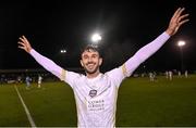 22 September 2023; Conor O'Keeffe of Galway United celebrate after winning the SSE Airtricity Men’s First Division match against Kerry at Mounthawk Park in Tralee, Kerry. Photo by Piaras Ó Mídheach/Sportsfile