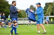 22 September 2023; Elite player development officer Aaron Dundon and Rory McGuire of Leinster before the pre season friendly match between Leinster and Ulster at Navan RFC in Navan, Meath. Photo by Sam Barnes/Sportsfile