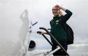 23 September 2023; Republic of Ireland's Louise Quinn at Dublin Airport ahead of their chartered flight to Budapest for their UEFA Women's Nations League B1 match against Hungary, on Tuesday. Photo by Stephen McCarthy/Sportsfile