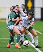 24 September 2023; Jess Fitzgerald of Republic of Ireland in action against Rachel McIntyre of Northern Ireland during the Women's U19 international friendly match between Northern Ireland and Republic of Ireland at Blanchflower Stadium in Belfast. Photo by Ben McShane/Sportsfile