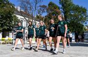 26 September 2023; Republic of Ireland players, from left, Lucy Quinn, Megan Walsh, Louise Quinn, Lily Agg, Chloe Mustaki and Courtney Brosnan during a team walk before the UEFA Women's Nations League B1 match between Hungary and Republic of Ireland at Hidegkuti Nándor Stadium in Budapest, Hungary. Photo by Stephen McCarthy/Sportsfile