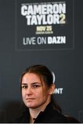 26 September 2023; Katie Taylor during the official pre-fight press conference, at The Westin Hotel in Dublin, ahead of the highly anticipated rematch between Chantelle Cameron and Katie Taylor on November 25th. Photo by David Fitzgerald/Sportsfile