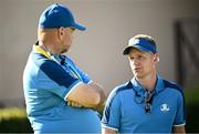 27 September 2023; Europe captain Luke Donald, right, and vice-captain Thomas Bjørn during a practice round before the 2023 Ryder Cup at Marco Simone Golf and Country Club in Rome, Italy. Photo by Ramsey Cardy/Sportsfile