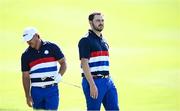 27 September 2023; Patrick Cantlay, right, and Brooks Koepka of USA during a practice round before the 2023 Ryder Cup at Marco Simone Golf and Country Club in Rome, Italy. Photo by Ramsey Cardy/Sportsfile