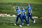 27 September 2023; Europe players, from left, Rory McIlroy, Matt Fitzpatrick and Nicolai Højgaard during a practice round before the 2023 Ryder Cup at Marco Simone Golf and Country Club in Rome, Italy. Photo by Ramsey Cardy/Sportsfile