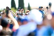 27 September 2023; Rory McIlroy of Europe watches his tee shot on the 18th hole during a practice round before the 2023 Ryder Cup at Marco Simone Golf and Country Club in Rome, Italy. Photo by Ramsey Cardy/Sportsfile