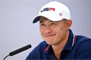 27 September 2023; Collin Morikawa of USA during a press conference before the 2023 Ryder Cup at Marco Simone Golf and Country Club in Rome, Italy.