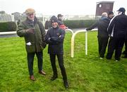 27 September 2023; Captains Willie Mullins, left, and Frankie Dettori in the parade ring before the Barney Curley Cup at Bellewstown Racecourse in Meath. Photo by Eóin Noonan/Sportsfile