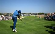 27 September 2023; Rory McIlroy of Europe drives from the 12th tee box during a practice round before the 2023 Ryder Cup at Marco Simone Golf and Country Club in Rome, Italy. Photo by Brendan Moran/Sportsfile