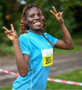 1 October 2023; Balikis Temitope Adeyemo, originally from Nigeria, during the Permanent TSB Sanctuary Run 2023 at the Cross Country track of the Sport Ireland Campus in Dublin. The Permanent TSB Sanctuary Run on the Sport Ireland campus attracted nearly 1,000 participants including refugees from Direct Provision centres across Ireland, Ukrainian people in Dublin, locals and Irish Olympians. The event, to celebrate diversity and interculturalism in Ireland today, was run by the Sanctuary Runners’ organisation and supported by the Olympic Federation of Ireland and Athletics Ireland. Photo by Stephen McCarthy/Sportsfile