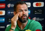 5 October 2023; Head coach Andy Farrell during an Ireland Rugby media conference at Le Domaine des Vanneaux Hotel in Paris, France. Photo by Harry Murphy/Sportsfile