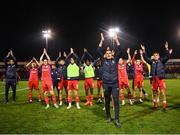 6 October 2023; Shelbourne coach David McAllister leads his side in celebration after the SSE Airtricity Men's Premier Division match between Shelbourne and Dundalk at Tolka Park in Dublin. Photo by Stephen McCarthy/Sportsfile