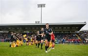 7 October 2023; Glasgow Warriors captain Jamie Dobie leads his side out before the pre-season friendly match between Ulster and Glasgow Warriors at Kingspan Breffni in Cavan. Photo by Ben McShane/Sportsfile