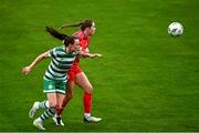 7 October 2023; Aine O'Gorman of Shamrock Rovers in action against Leah Doyle of Shelbourne during the SSE Airtricity Women's Premier Division match between Shamrock Rovers and Shelbourne at Tallaght Stadium in Dublin. Photo by Eóin Noonan/Sportsfile