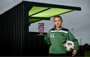 9 October 2023; Jessica Fitzgerald of Peamount United with her SSE Airtricity Women’s Premier Division Player of the Month Award for August/September 2023 at Peamount United FC in Dublin. Photo by Sam Barnes/Sportsfile