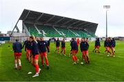 14 October 2023; Shelbourne players warm-up, in the shadow of the new Fourth Stand, before the FAI Women's Cup semi-final match between Shamrock Rovers and Shelbourne at Tallaght Stadium in Dublin. Photo by Ben McShane/Sportsfile