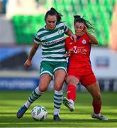 14 October 2023; Jessica Gargan of Shamrock Rovers in action against Christie Gray of Shelbourne during the FAI Women's Cup semi-final match between Shamrock Rovers and Shelbourne at Tallaght Stadium in Dublin. Photo by Ben McShane/Sportsfile