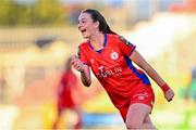 14 October 2023; Hannah Healy of Shelbourne celebrates after scoring her side's second goal during the FAI Women's Cup semi-final match between Shamrock Rovers and Shelbourne at Tallaght Stadium in Dublin. Photo by Ben McShane/Sportsfile