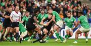 14 October 2023; Jordie Barrett of New Zealand is tackled by Jonathan Sexton of Ireland during the 2023 Rugby World Cup quarter-final match between Ireland and New Zealand at the Stade de France in Paris, France. Photo by Harry Murphy/Sportsfile