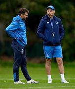 17 October 2023; Backs coach Andrew Goodman, right, and Elite player development officer Kieran Hallett during Leinster rugby squad training at UCD in Dublin. Photo by Ben McShane/Sportsfile