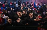 20 October 2023; St Patrick's Athletic supporters celebrate their side's second goal during the SSE Airtricity Men's Premier Division match between Bohemians and St Patrick's Athletic at Dalymount Park in Dublin. Photo by Seb Daly/Sportsfile