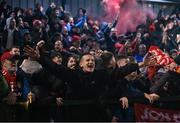 20 October 2023; St Patrick's Athletic supporters celebrate their side's second goal during the SSE Airtricity Men's Premier Division match between Bohemians and St Patrick's Athletic at Dalymount Park in Dublin. Photo by Seb Daly/Sportsfile