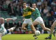 11 July 2004; Kerry's Paul Galvin and Limerick's Stephen Lavin look on after Galvin's shot was saved by Limerick goalkeeper Seamus O'Donnell. Bank of Ireland Munster Senior Football Championship Final, Limerick v Kerry, Gaelic Grounds, Limerick. Picture credit; Brendan Moran / SPORTSFILE