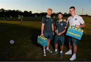 5 September 2013; Lucozade Sport teamed up with Irish players Paul McShane, Wes Hoolahan and Ciaran Clark to surprise an unsuspecting Portmarnock AFC senior team during a team training session to showcase the type of equipment that sports clubs can redeem with Lucozade Sport bottle caps through the Club Crusade initiative at www.lucozadesport.ie. Lucozade Sport’s Club Crusade bottle cap collection initiative is giving adult sports clubs around Ireland the opportunity to redeem training equipment for their club in return for Lucozade Sport bottle caps. Portmarnock AFC, Co. Dublin. Picture credit: David Maher / SPORTSFILE