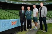 5 September 2013; Bragbet, the Irish online betting and social networking company, becomes official betting partner to the FAI and the Irish football team. Pictured at the announcement are, from left, FAI Chief Executive John Delaney, Republic of Ireland captain Robbie Keane, manager Giovanni Trapattoni and Phil Riordan, Chief Executive Bragbet.com. Aviva Stadium, Lansdowne Road, Dublin. Picture credit: Matt Browne / SPORTSFILE