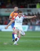 6 September 2013; Paddy Jackson, Ulster, kicks a first half penalty. Celtic League 2013/14, Round 1, Newport Gwent Dragons v Ulster, Rodney Parade, Wales. Picture credit: Steve Pope / SPORTSFILE