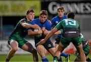 6 September 2013; Billy Dardis, Leinster, is tackled by Mark O'Keefe, left, and Rory Parata, Connacht. Under 20 Interprovincial, Leinster v Connacht, Donnybrook Stadium, Donnybrook, Dublin. Picture credit: Ray McManus / SPORTSFILE