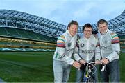 7 September 2013; Rugby legends from left, Paul Wallace, Henry Wallace and Richard Wallace gathered at the Aviva Stadium this morning before beginning the first leg of their Rugby Legends Malin to Mizen Charity Cycle to raise money for Cancer Research through the CROSS charity. They will be part of a group of 20 Rugby Legends involved in the cycle.  You can find out more about the cycle, which takes place from the 7th to 13th September, by logging on to www.CrossRugbyLegends.com. Aviva Stadium, Lansdowne Road, Dublin. Picture credit: Barry Cregg / SPORTSFILE