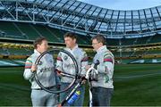 7 September 2013; Rugby legends from left, Paul Wallace, Rob Wainwright and Richard Wallace gathered at the Aviva Stadium this morning before beginning the first leg of their Rugby Legends Malin to Mizen Charity Cycle to raise money for Cancer Research through the CROSS charity. They will be part of a group of 20 Rugby Legends involved in the cycle.  You can find out more about the cycle, which takes place from the 7th to 13th September, by logging on to www.CrossRugbyLegends.com. Aviva Stadium, Lansdowne Road, Dublin. Picture credit: Barry Cregg / SPORTSFILE