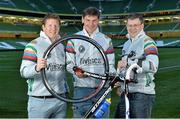 7 September 2013; Rugby legends from left, Paul Wallace, Rob Wainwright and Richard Wallace gathered at the Aviva Stadium this morning before beginning the first leg of their Rugby Legends Malin to Mizen Charity Cycle to raise money for Cancer Research through the CROSS charity. They will be part of a group of 20 Rugby Legends involved in the cycle.  You can find out more about the cycle, which takes place from the 7th to 13th September, by logging on to www.CrossRugbyLegends.com. Aviva Stadium, Lansdowne Road, Dublin. Picture credit: Barry Cregg / SPORTSFILE