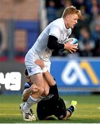 22 January 2023; Tommy O'Brien of Leinster is tackled by Jamie Dobie of Glasgow Warriors during the United Rugby Championship match between Glasgow Warriors and Leinster at Scotstoun Stadium in Glasgow, Scotland. Photo by Sam Barnes/Sportsfile