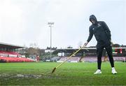 27 October 2023; Cork City goalkeeper Tiernan Brooks inspects the goal mouth before the SSE Airtricity Men's Premier Division match between Cork City and Derry City at Turner's Cross in Cork. Photo by Eóin Noonan/Sportsfile