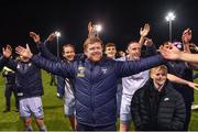 3 November 2023; Shelbourne manager Damien Duff, centre, after his side's victory in the SSE Airtricity Men's Premier Division match between Drogheda United and Shelbourne at Weaver's Park in Drogheda, Louth. Photo by Piaras Ó Mídheach/Sportsfile