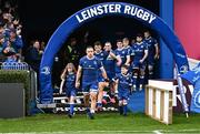 4 November 2023; Leinster captain Scott Penny leads his side onto the pitch before the United Rugby Championship match between Leinster and Edinburgh at the RDS Arena in Dublin. Photo by Harry Murphy/Sportsfile