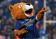 4 November 2023; Leinster mascot Leo The Lion with the &quot;Castore Cannon&quot; before the United Rugby Championship match between Leinster and Edinburgh at the RDS Arena in Dublin. Photo by Sam Barnes/Sportsfile