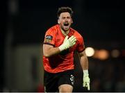 4 November 2023; Waterford goalkeeper Sam Sargeant celebrates his sides second goal scored by Giles Phillips during the SSE Airtricity Men's First Division Play-Off Final between Waterford and Cobh Ramblers at Turner's Cross in Cork. Photo by Michael P Ryan/Sportsfile