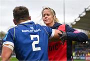 4 November 2023; Leinster senior physiotherapist Emma Gallivan treats Lee Barron of Leinster during the United Rugby Championship match between Leinster and Edinburgh at the RDS Arena in Dublin. Photo by Harry Murphy/Sportsfile