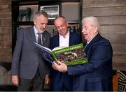 6 November 2023; Uachtarán Chumann Lúthchleas Gael Larry McCarthy, left, Mazars Managing Partner Tom O’Brien, centre, and Photographer and Sportsfile founder Ray McManus during the launch of A Season of Sundays 2023 at The Croke Park Hotel in Dublin. Photo by Piaras Ó Mídheach/Sportsfile