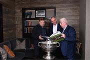 6 November 2023; Dublin senior football manager Dessie Farrell, left, Mazars Managing Partner Tom O’Brien, centre, and Photographer and Sportsfile founder Ray McManus during the launch of A Season of Sundays 2023 at The Croke Park Hotel in Dublin. Photo by Piaras Ó Mídheach/Sportsfile