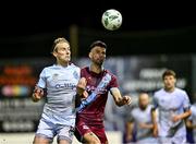 3 November 2023; Adam Foley of Drogheda United in action against Harry Wood of Shelbourne during the SSE Airtricity Men's Premier Division match between Drogheda United and Shelbourne at Weaver's Park in Drogheda, Louth. Photo by Piaras Ó Mídheach/Sportsfile