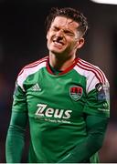 10 November 2023; Ruairi Keating of Cork City reacts after picking up an injury during the SSE Airtricity Men's Promotion / Relegation play-off match between Waterford and Cork City at Tallaght Stadium in Dublin. Photo by Tyler Miller/Sportsfile