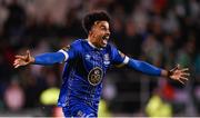 10 November 2023; Derik Osede of Waterford celebrates after the SSE Airtricity Men's Premier Division Promotion / Relegation play-off match between Waterford and Cork City at Tallaght Stadium in Dublin. Photo by Stephen McCarthy/Sportsfile
